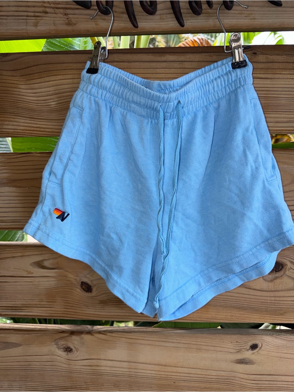 Aviator Nation Light Blue Drawstring Athletic Shorts